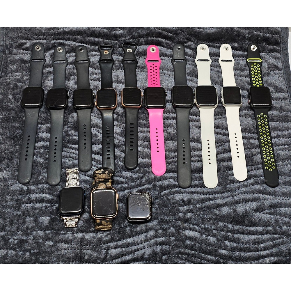 Apple Watch Lot of 13 Series 1-6 SE Parts Repair Cracked Mixed Sizes Colors
